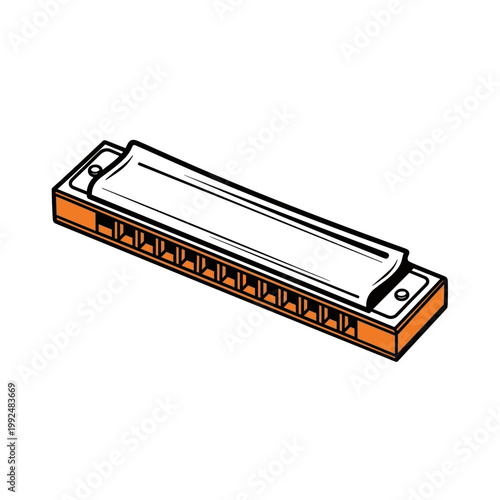 Harmonica instrument minimal line art black and orange diagonal isolated