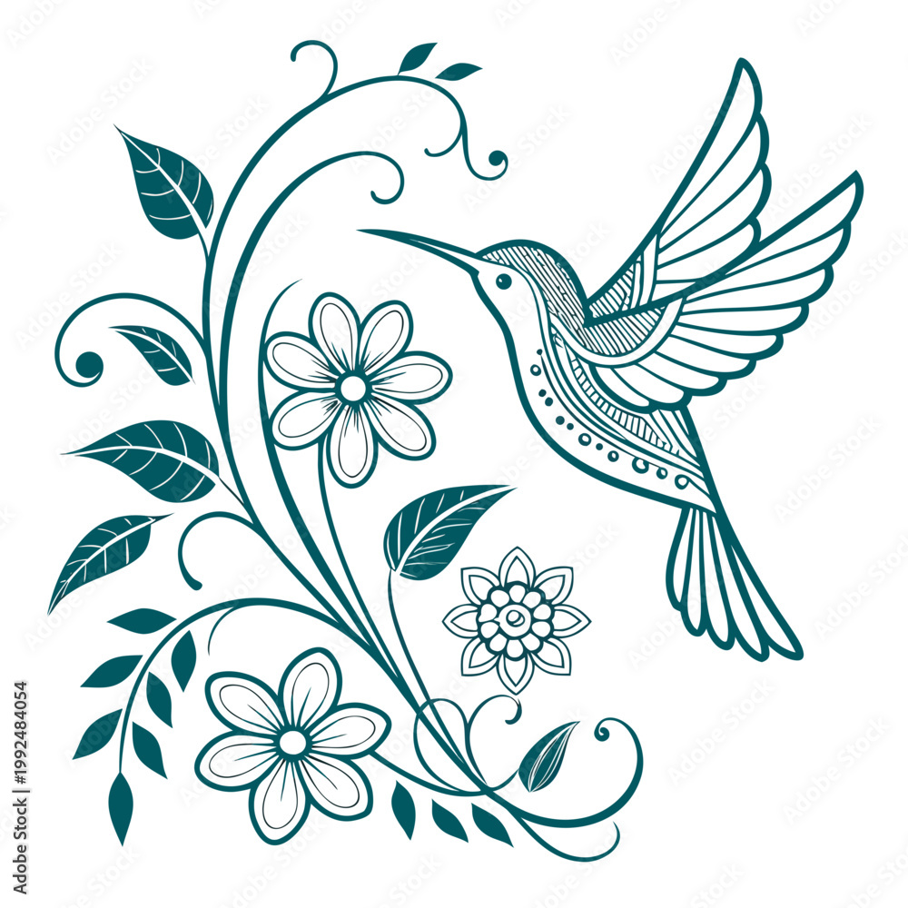 Fototapeta premium Hummingbird Floral Ornament 1
