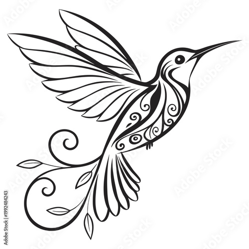 Hummingbird Tattoo Bold Line