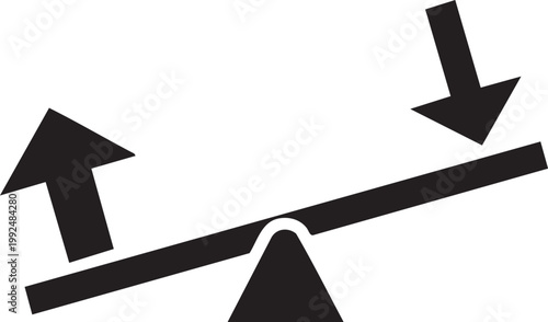 Black seesaw balance icon with upward and downward arrows, comparison