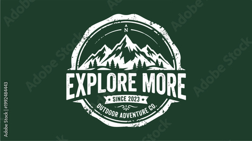Explore More Outdoor Adventure Company Vintage Mountain Logo.