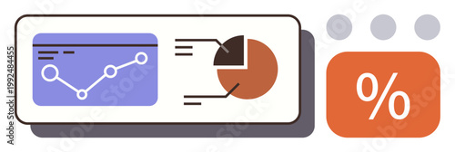 Business analysis, financial planning, data visualization, performance metrics, market research, trends. Graph, pie chart and percentage icon. Business analysis and financial planning concept