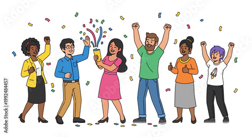 Diverse group of people celebrating together.