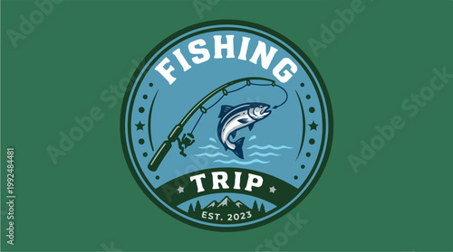 Fishing Trip Logo Design with Fish and Rod.