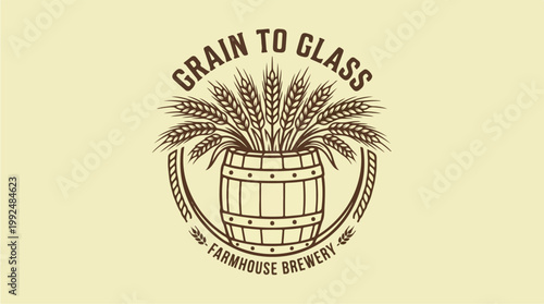 Grain to Glass Farmhouse Brewery Logo with Wheat in a Barrel.