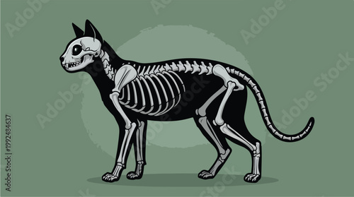 Illustration of a Cat Skeleton in Profile View.
