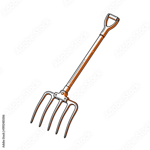 Hay fork farming tool minimal line art black and orange isolated