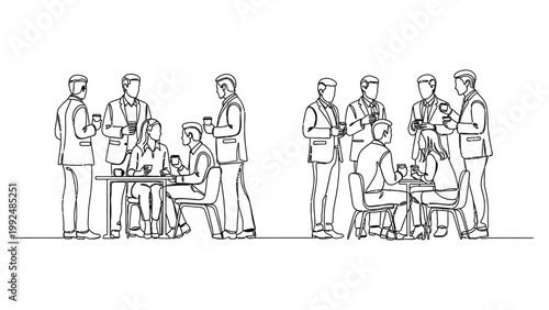 Business people gathering for networking and professional socializing sketch.