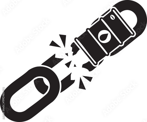 Broken chain link with an oil barrel symbol showing disruption