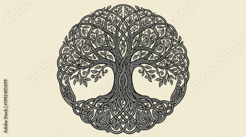 Intricate Celtic Tree of Life Symbol.