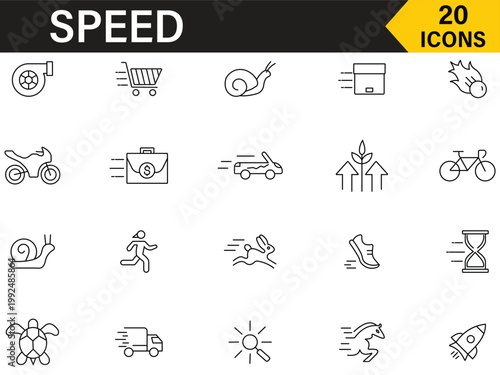 Dynamic Speed Icons Set A Collection of Linear Symbols Representing Velocity, Agility, and Rapid Movement for Digital Designs and Web Projects