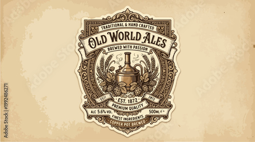 Old World Ales Vintage Brewery Emblem Design.