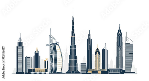 Dubai Skyline Vector Illustration - Iconic Modern Architecture