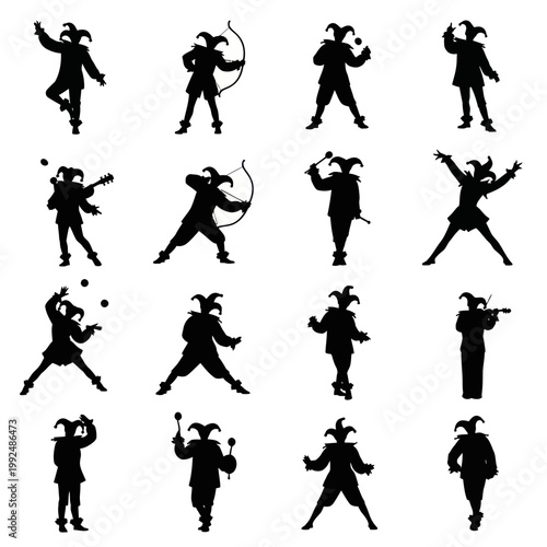 Jester Silhouette Collection: Medieval Performer Poses