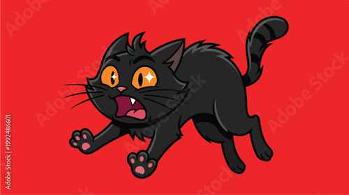 Scared Black Cat Cartoon Illustration.