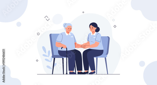 Caring Nurse Holding Hands with Elderly Woman, Senior Care, Support, Comfort