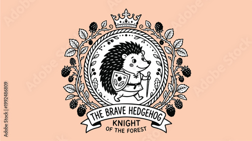 The Brave Hedgehog Knight of the Forest Logo Illustration.
