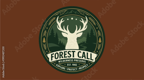 Vintage Deer Forest Call Emblem Logo Design.