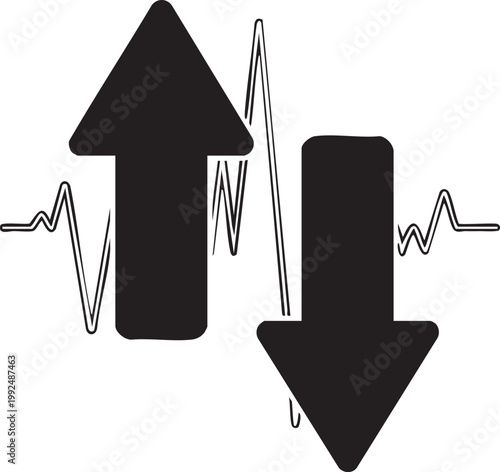 Financial market volatility icon with up and down arrows and pulse