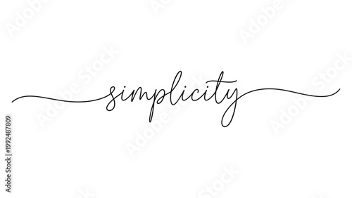Elegant handwritten calligraphy word simplicity with decorative swashes.