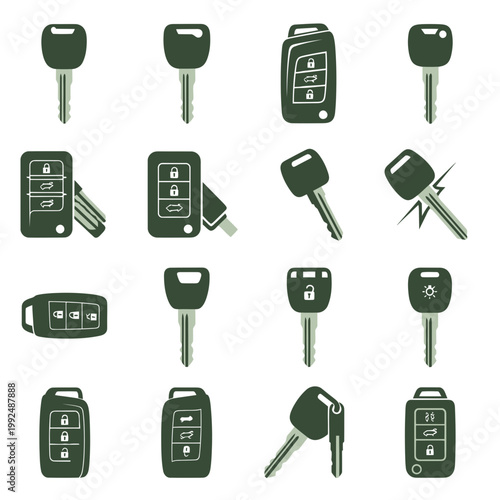 Modern Car Keys Collection: Keyless Entry, Remote Fob, Ignition, and Traditional Designs