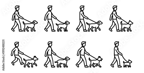 Dog Walking, Pet Owners, People, Dog Walking Illustrations, Line Art