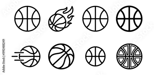 Basketball icons, sports symbols, vector balls, athletic logos