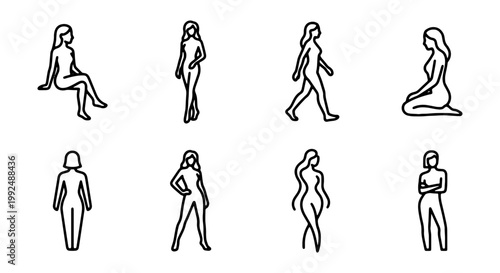 Set of female silhouettes in various poses