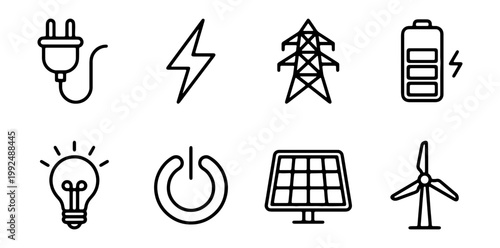 Set of energy and power icons, electricity symbols, vector illustration
