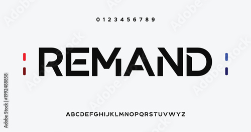 REMAND Creative simple modern urban alphabet font. Digital abstract futuristic, logo, music, sport, minimal technology typography. Simple numeric vector illustration