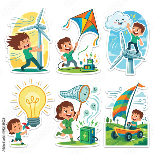 School 2D Stickers Of Kids Learning From Moss Covered Globes And Writing On Leaf Blackboards For World Environment Day Environmental Education Green Student Life And Sustainable Future Classroom