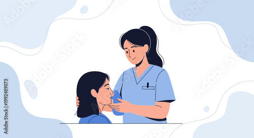 Nurse examining child's throat, medical checkup, healthcare concept illustration