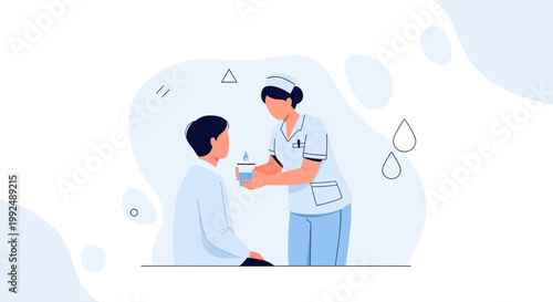 Nurse giving water to patient, healthcare concept, medical illustration