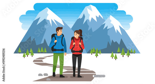 Couple hiking in mountains, adventure, travel, outdoor activity, nature, exploration