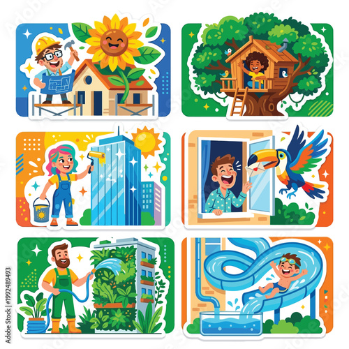 Clever 2D Stickers Of People Hugging Old Cell Phones And Dissecting Computer Circuits For Gold For World Environment Day Electronic Waste Recycling EWaste Management And Resource Recovery Action