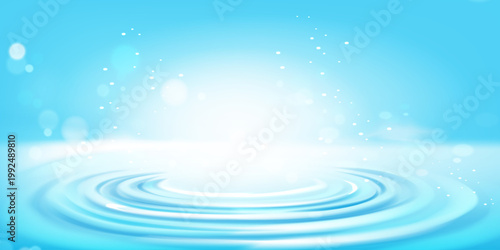 青い水面に広がる美しい波紋ときらめく光、清涼感あふれる透明な世界を表現した爽やかなウォーターバックグラウンド素材