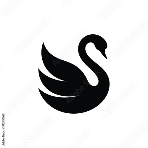Elegant black swan silhouette with curved neck and flowing feather details