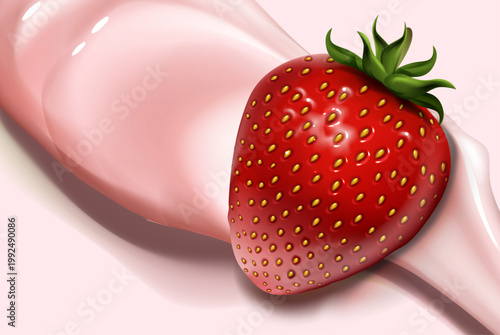 艶やかないちごと滑らかなクリームが絡み合うスイーツイメージの高精細イラストで食欲をそそるフレッシュでリッチなデザート背景素材
