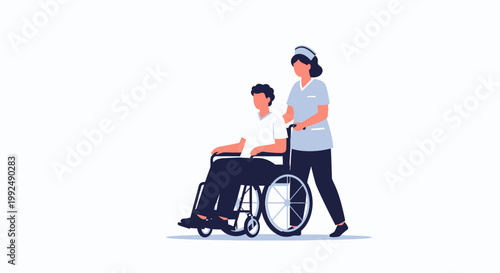 Nurse Pushing Patient in Wheelchair, Healthcare Assistance, Medical Care