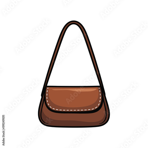 Handbag with a brown leather finish sits centered against a clean and plain background.