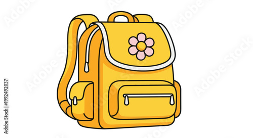 Yellow Backpack with Flower Design - School, Travel, Kids