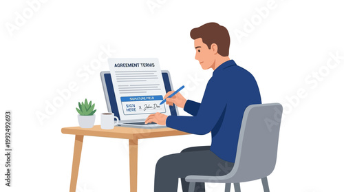 Man sitting at desk working online with business workflow on computer