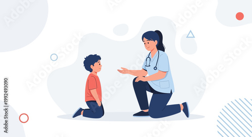 Nurse talking to a child, healthcare, medical consultation, doctor and patient interaction