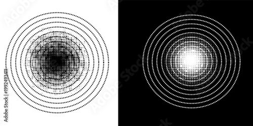 Pop art comic style dotted circle halftone pattern. Abstract dotted circles, round halftones geometric dots, pop art texture. Illustration halftone effect