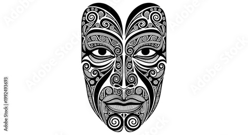 Traditional Maori Face Carved Mask.