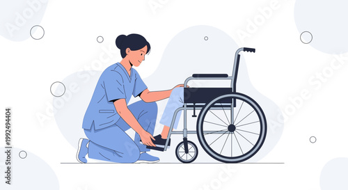 Nurse Helping Patient Into Wheelchair: Caregiver Assisting Elderly Person with Mobility Aid