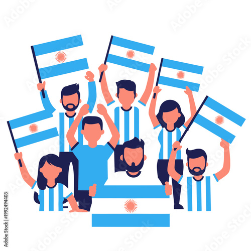 Argentina Soccer Fans Celebrating with Flags