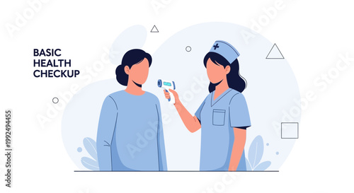 Nurse checking patient's temperature with digital thermometer, basic health checkup illustration
