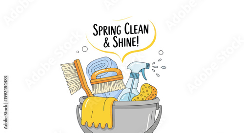 Spring Cleaning Tools Bucket with Spray Bottle, Brushes, Sponge, and Cloth