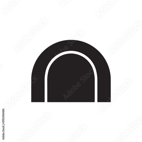 Minimalist black arch shape vector illustration, clean geometric design element, simple modern graphic icon on a white background, abstract tunnel silhouette or entryway symbol for creative projects